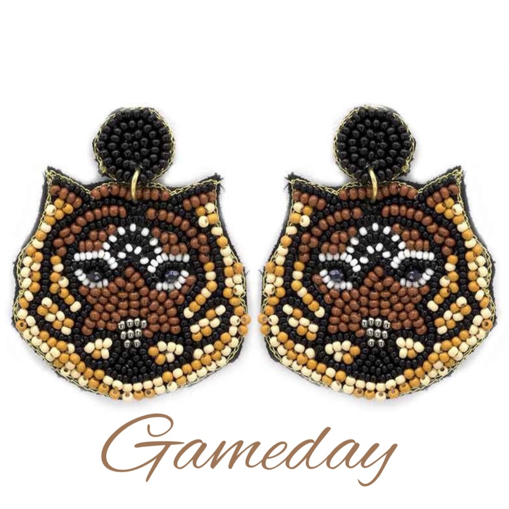 Artisan Black and Brown Beaded Tiger Earrings